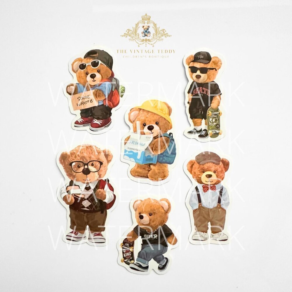 NEW Cute Kids Custom Teddy Bear Characters Kiss Cut Stickers Set of 6 Students - Picture 2 of 2